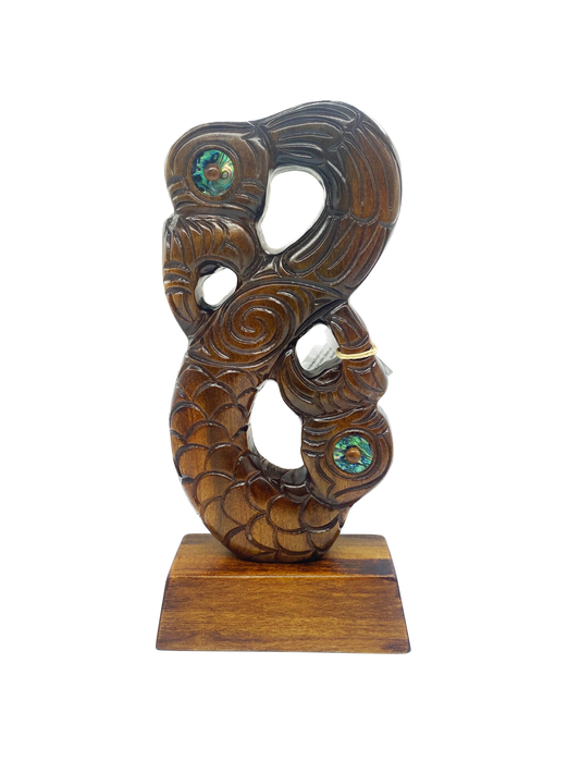 Wood Carved Double Manaia on Base