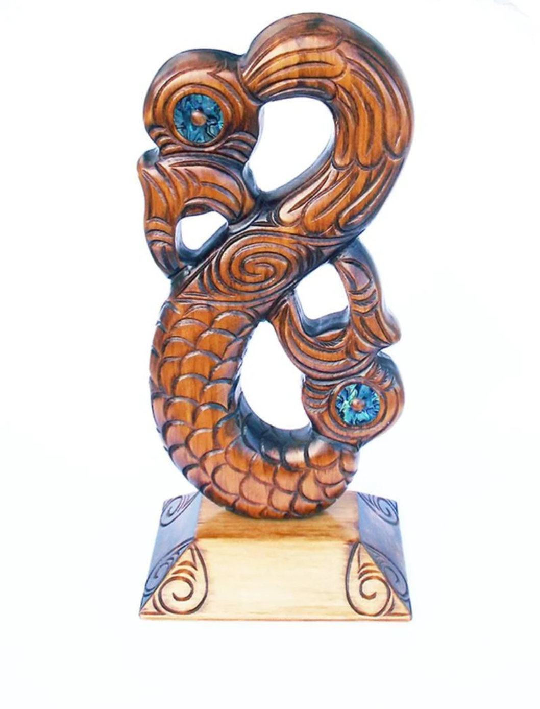 Wood Carved Double Manaia on Base