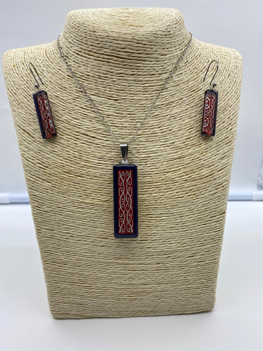 Resin Kowhaiwhai Pendant and Earring Set